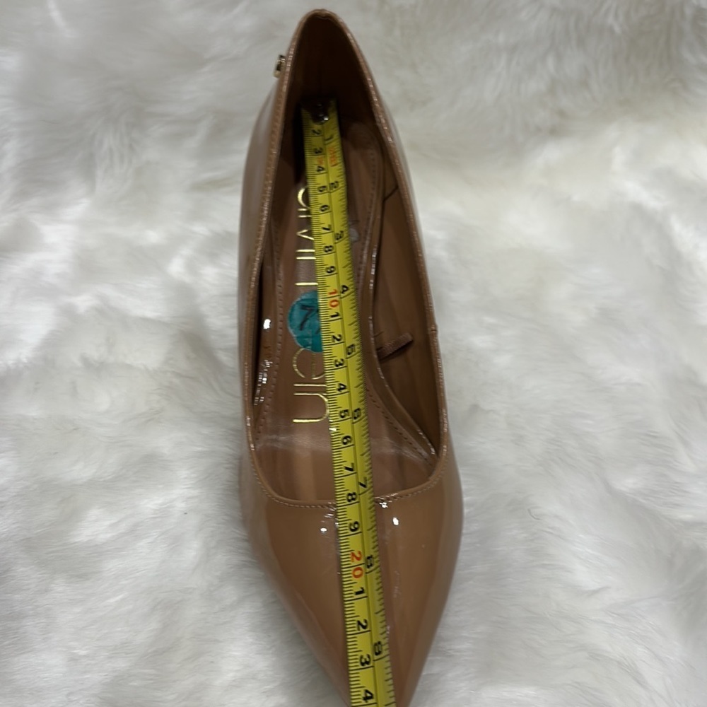 Calvin Klein Patent Pointed-Toe Kitten Heel Pumps in Nude - Picture 9 of 15